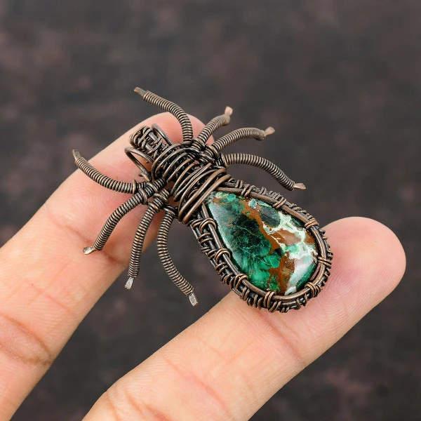 Cuprite Chrysocolla Pear Green Handmade Copper Wire Wrapped Pendant