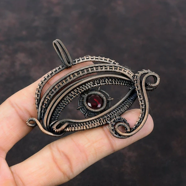 Mozambique Garnet Round Red Handmade Copper Wire Wrapped Pendant