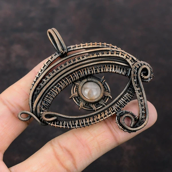 Rose Quartz Round Pink Handmade Copper Wire Wrapped Pendant