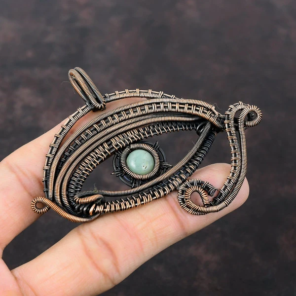 Aquamarine Round Blue Handmade Copper Wire Wrapped Pendant
