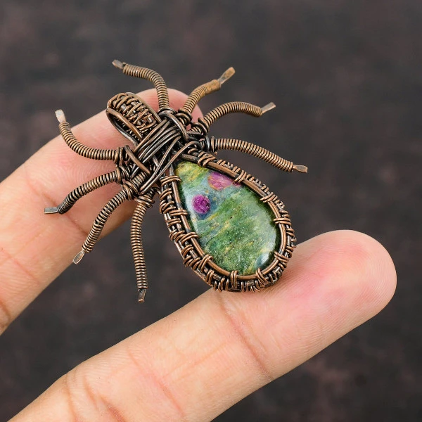 Ruby Fuchsite Pear Green Handmade Copper Wire Wrapped Pendant