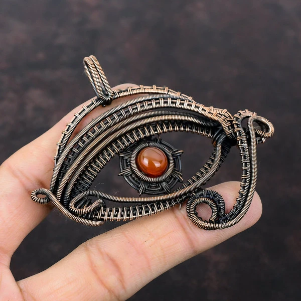 Carnelian Round Red Handmade Copper Wire Wrapped Pendant