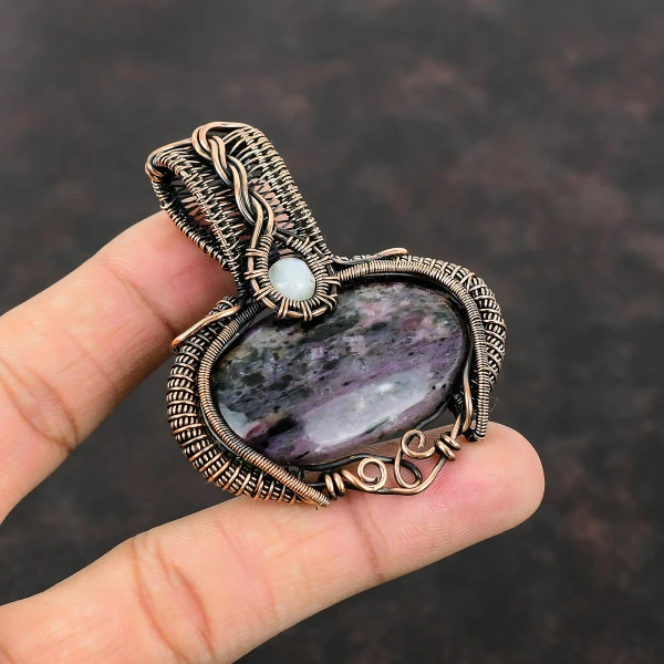Charoite Oval Purple Handmade Copper Wire Wrapped Pendant
