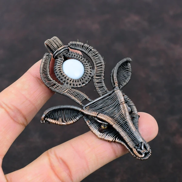 Owyhee Blue Opal Round Blue Handmade Copper Wire Wrapped Pendant