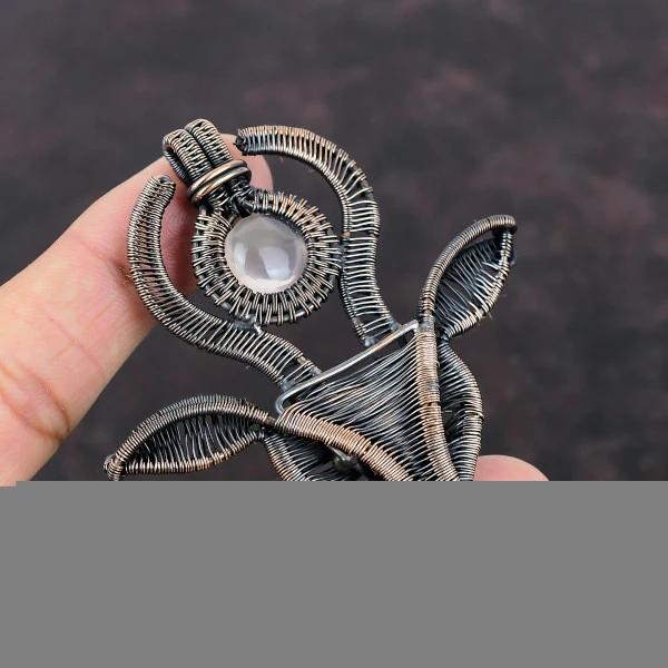 Rose Quartz Round Pink Handmade Copper Wire Wrapped Pendant