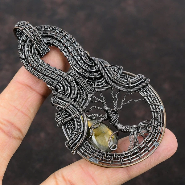 Labradorite Pear Gray Handmade Copper Wire Wrapped Pendant