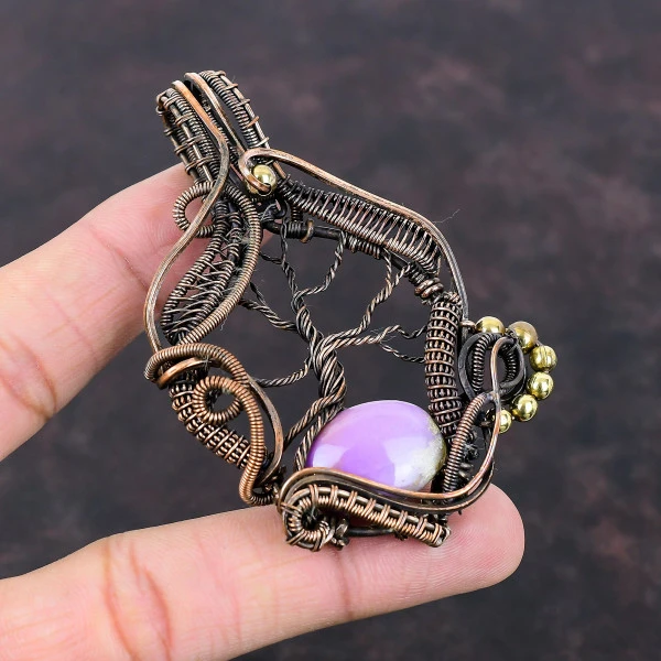 Phosphosiderite Oval Purple Handmade Copper Wire Wrapped Pendant