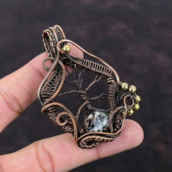 Astrophyllite Oval White Handmade Copper Wire Wrapped Pendant