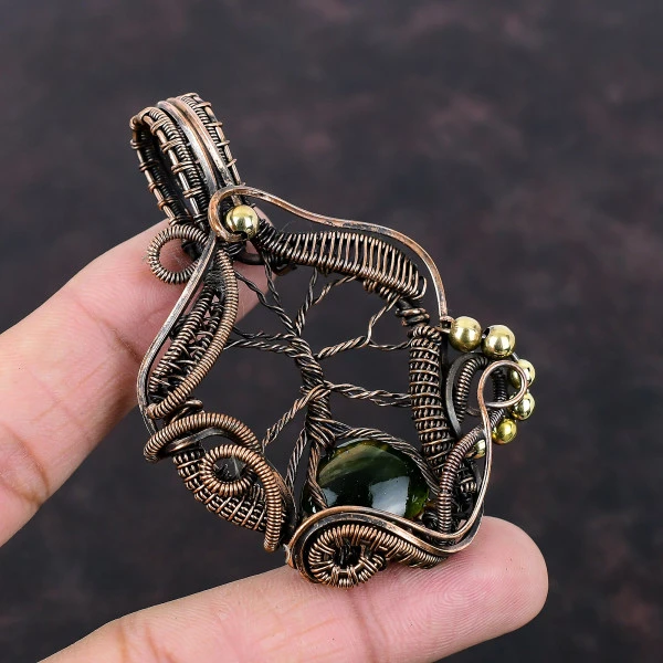 Australian Chrome Chalcedony Oval Green Handmade Copper Wire Wrapped Pendant