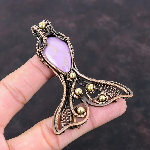 Phosphosiderite Pear Purple Handmade Copper Wire Wrapped Pendant