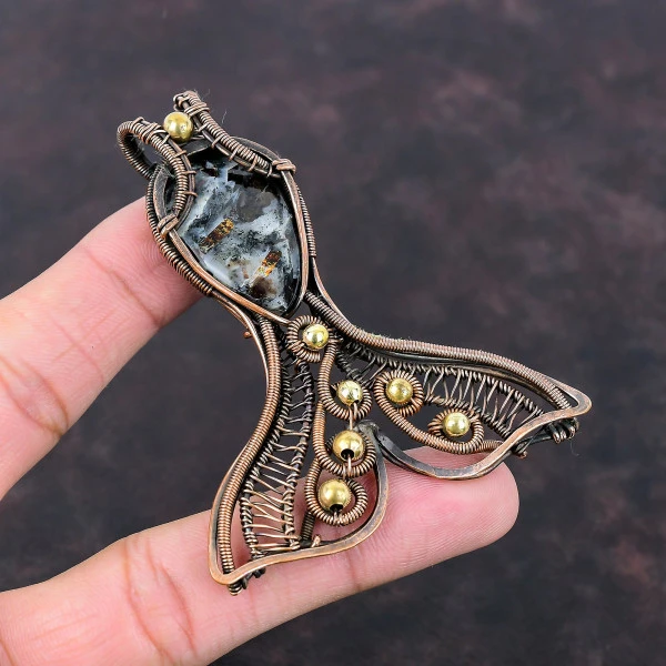 Astrophyllite Pear Black Handmade Copper Wire Wrapped Pendant