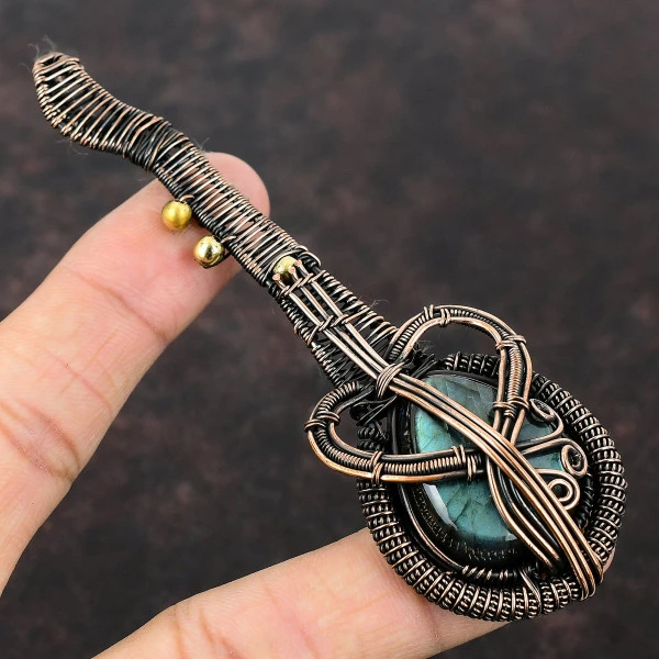 Labradorite Pear Gray Handmade Copper Wire Wrapped Pendant