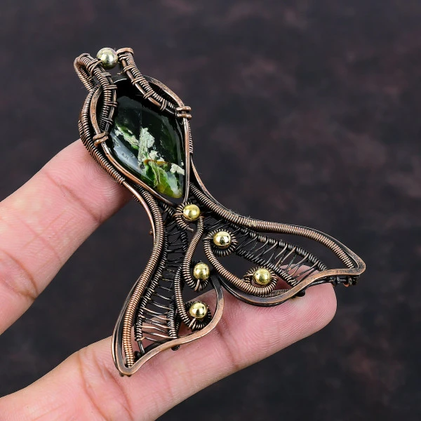 Australian Chrome Chalcedony Pear Green Handmade Copper Wire Wrapped Pendant