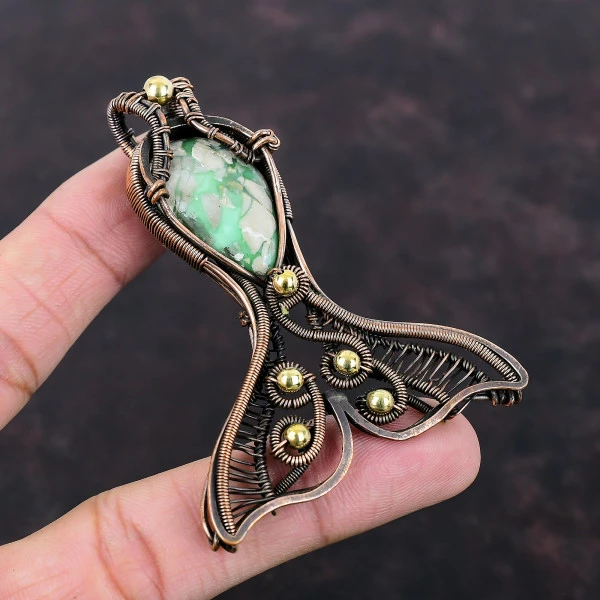 Variscite Pear Green Handmade Copper Wire Wrapped Pendant
