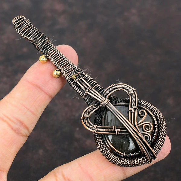 Labradorite Pear Gray Handmade Copper Wire Wrapped Pendant