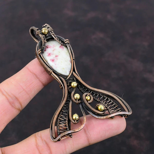 Cinnabar Pear White Handmade Copper Wire Wrapped Pendant