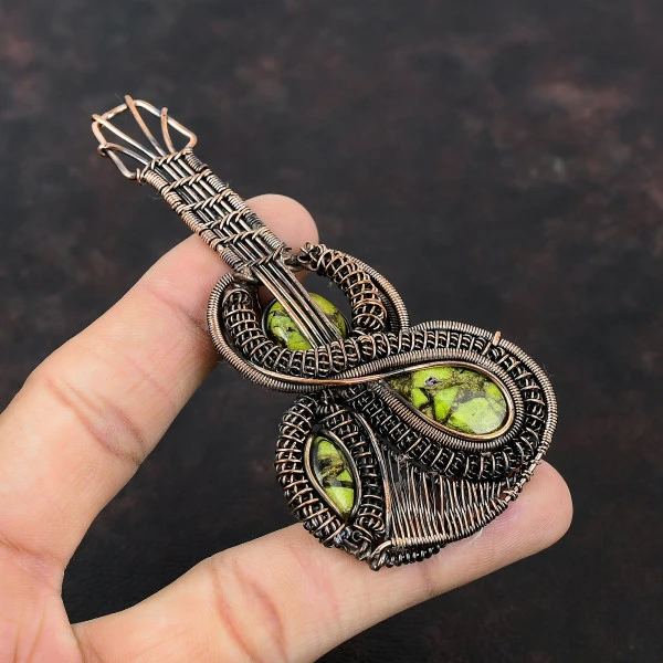 Copper Stichtite Pear Green Handmade Copper Wire Wrapped Pendant