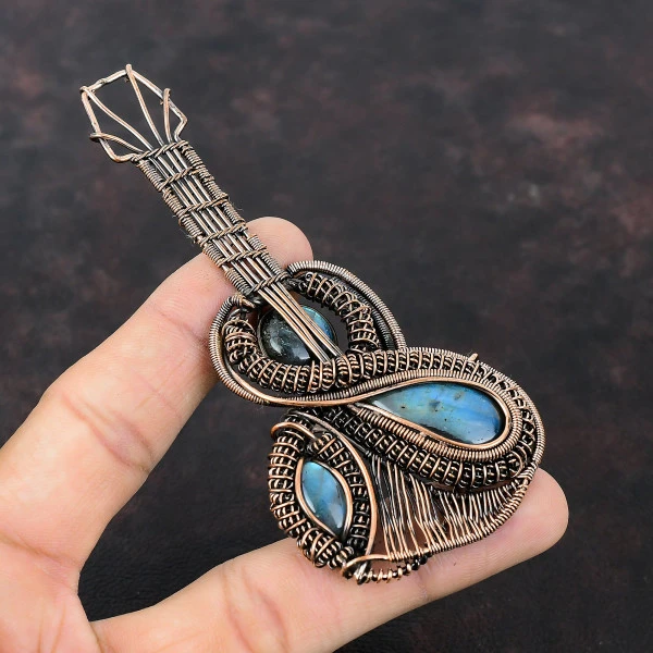 Labradorite Pear Blue Handmade Copper Wire Wrapped Pendant