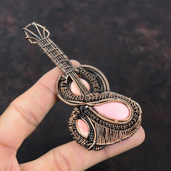 Pink Opal Pear Pink Handmade Copper Wire Wrapped Pendant