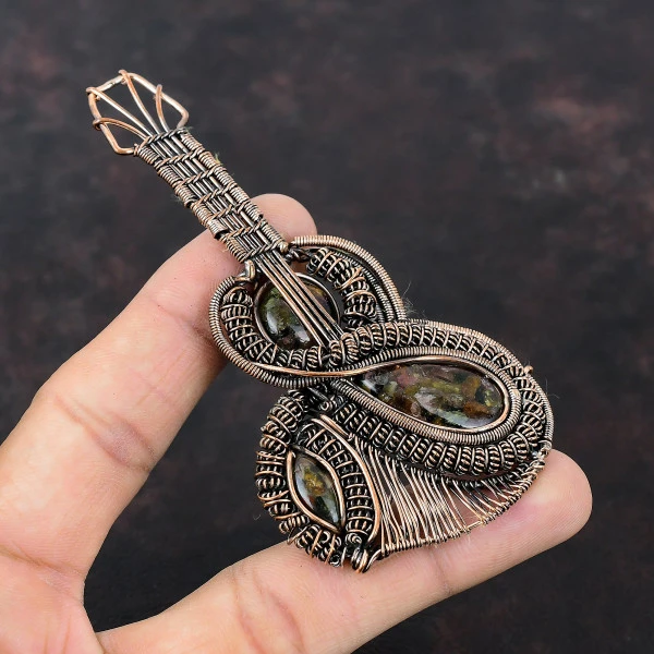 Watermelon Tourmaline Pear Pink Handmade Copper Wire Wrapped Pendant