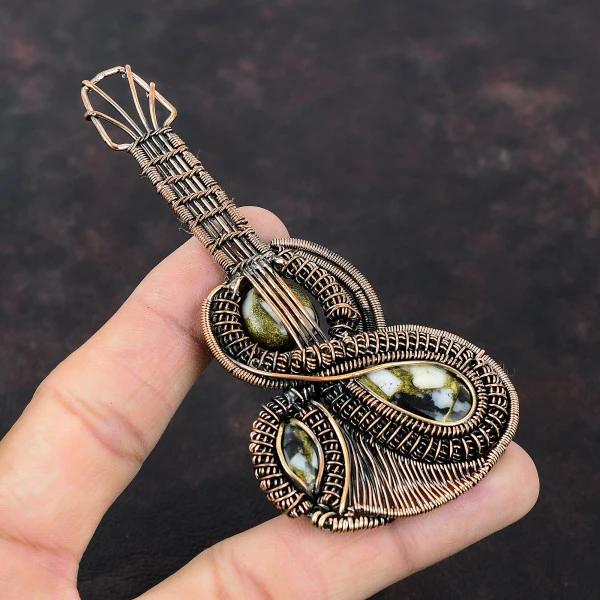 Copper Black & White Turquoise Pear White Handmade Copper Wire Wrapped Pendant