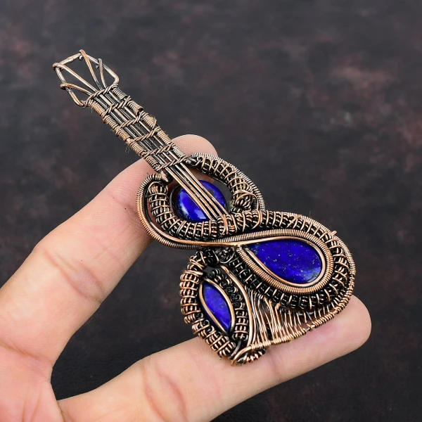 Lapis Lazuli Pear Blue Handmade Copper Wire Wrapped Pendant