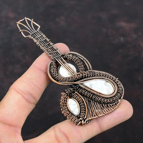 Howlite Pear White Handmade Copper Wire Wrapped Pendant