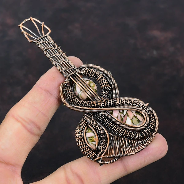 Copper Pink Opal Pear Pink Handmade Copper Wire Wrapped Pendant