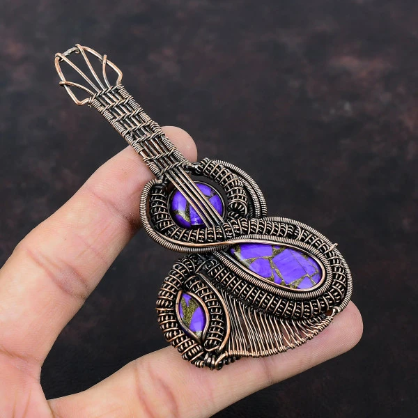 Copper Charoite Pear Purple Handmade Copper Wire Wrapped Pendant