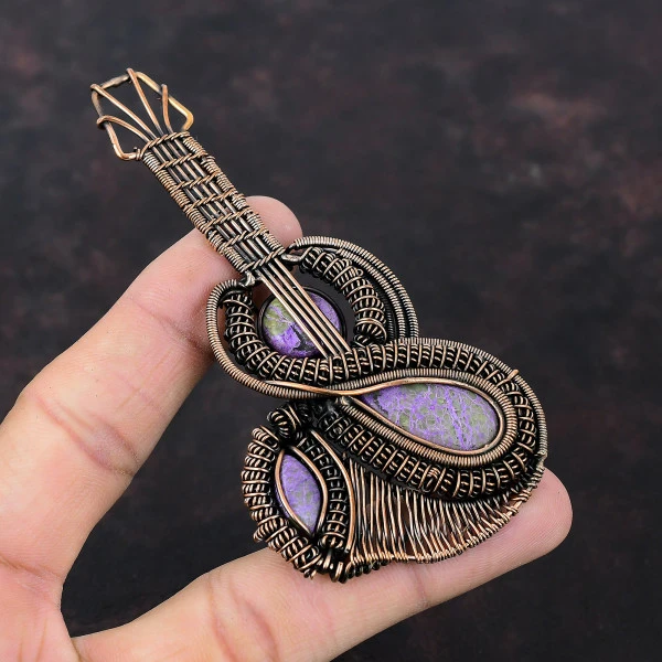 Purpurite Pear Purple Handmade Copper Wire Wrapped Pendant
