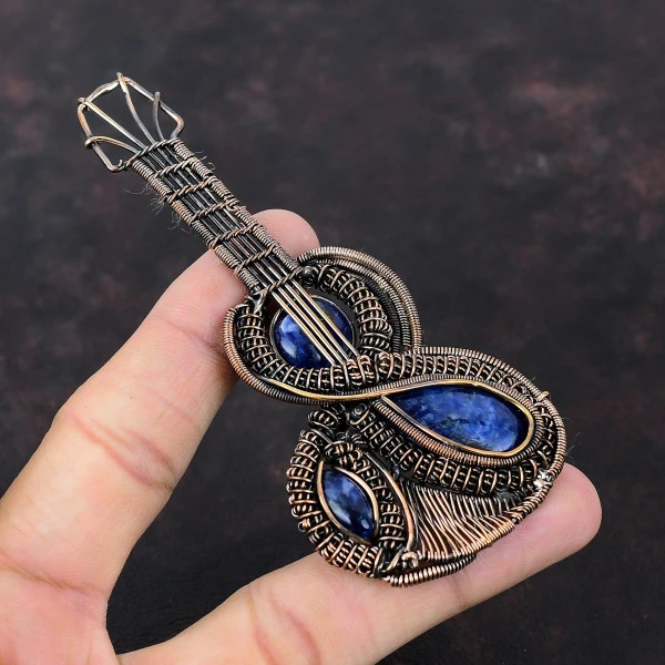 Sodalite Pear Blue Handmade Copper Wire Wrapped Pendant