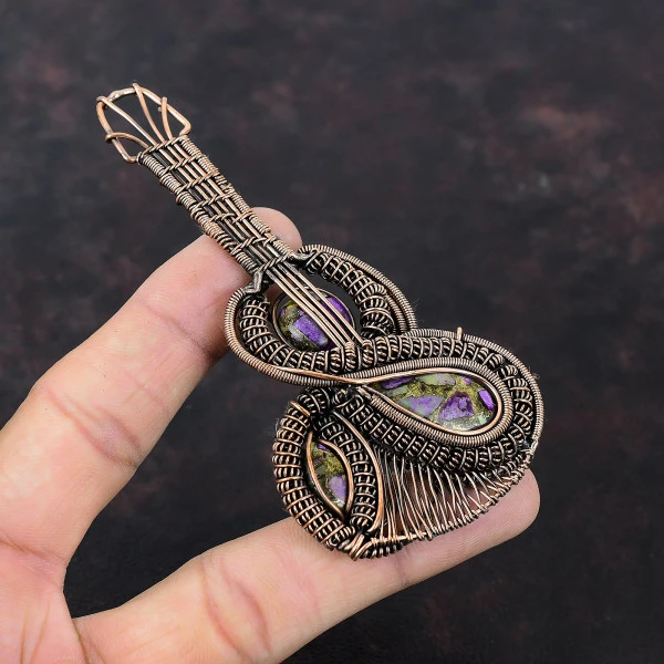 Copper Purpurite Pear Purple Handmade Copper Wire Wrapped Pendant