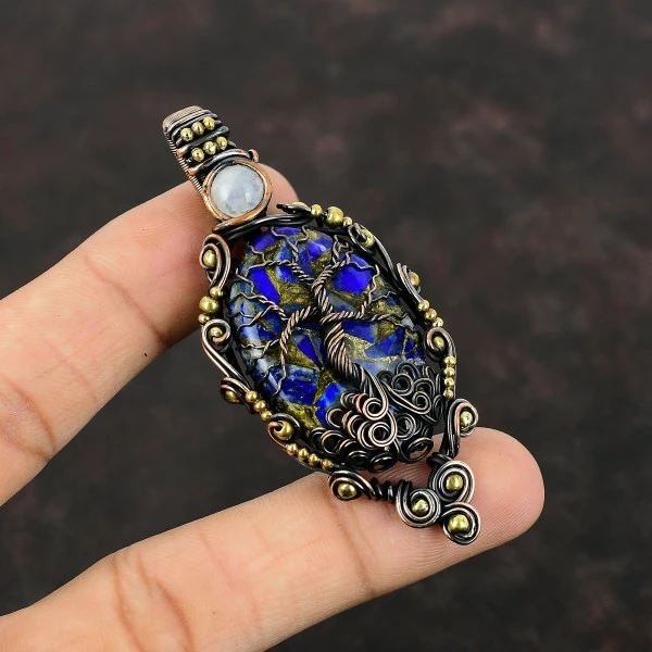 Copper Sodalite Oval Blue Handmade Copper Wire Wrapped Pendant