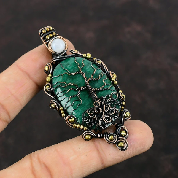 Zambian Emerald Oval Green Handmade Copper Wire Wrapped Pendant