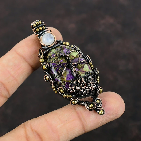 Copper Purpurite Oval Purple Handmade Copper Wire Wrapped Pendant