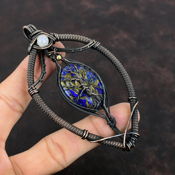 Copper Sodalite Oval Blue Handmade Copper Wire Wrapped Pendant