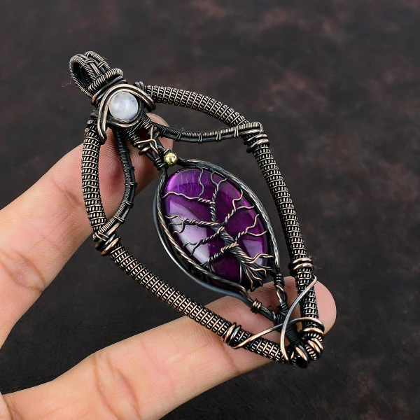 Purple Fire Labradorite Oval Purple Handmade Copper Wire Wrapped Pendant