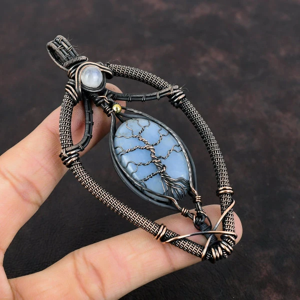 Angelite Oval Blue Handmade Copper Wire Wrapped Pendant