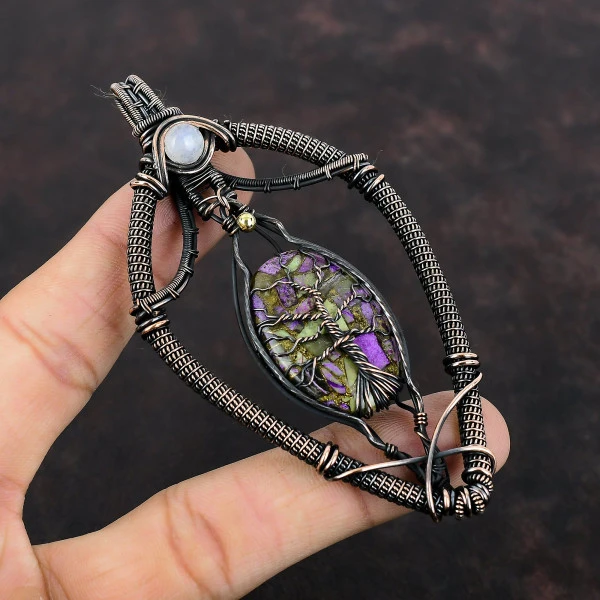 Copper Purpurite Oval Purple Handmade Copper Wire Wrapped Pendant