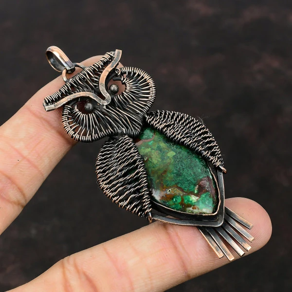 Cuprite Chrysocolla Pear Green Handmade Copper Wire Wrapped Pendant