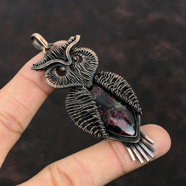Eudialyte Pear Pink Handmade Copper Wire Wrapped Pendant