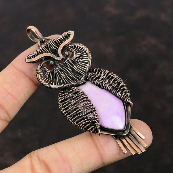 Phosphosiderite Pear Purple Handmade Copper Wire Wrapped Pendant