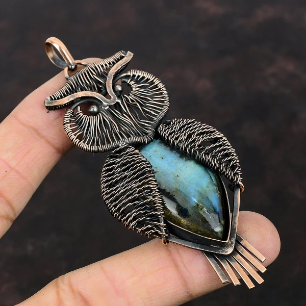 Labradorite Pear Gray Handmade Copper Wire Wrapped Pendant