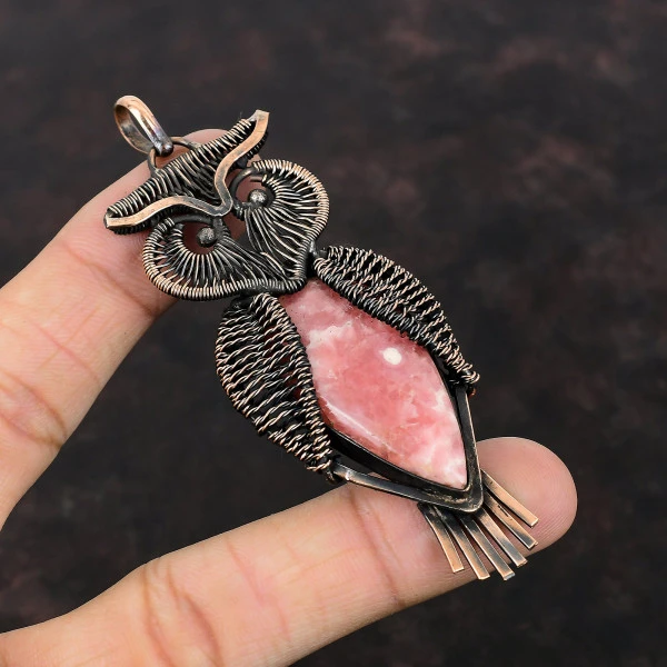 Rhodochrosite Pear Pink Handmade Copper Wire Wrapped Pendant