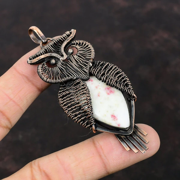 Cinnabar Pear White Handmade Copper Wire Wrapped Pendant
