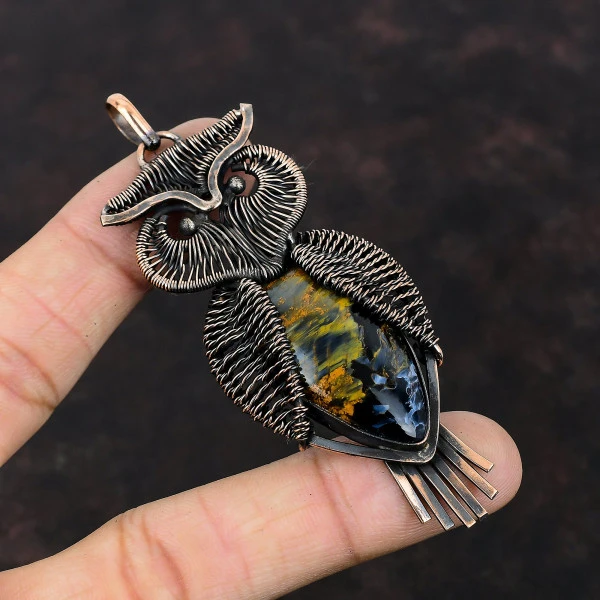 Pietersite Pear Black Handmade Copper Wire Wrapped Pendant