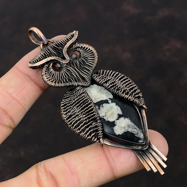 Chrysanthemum Pear Black Handmade Copper Wire Wrapped Pendant