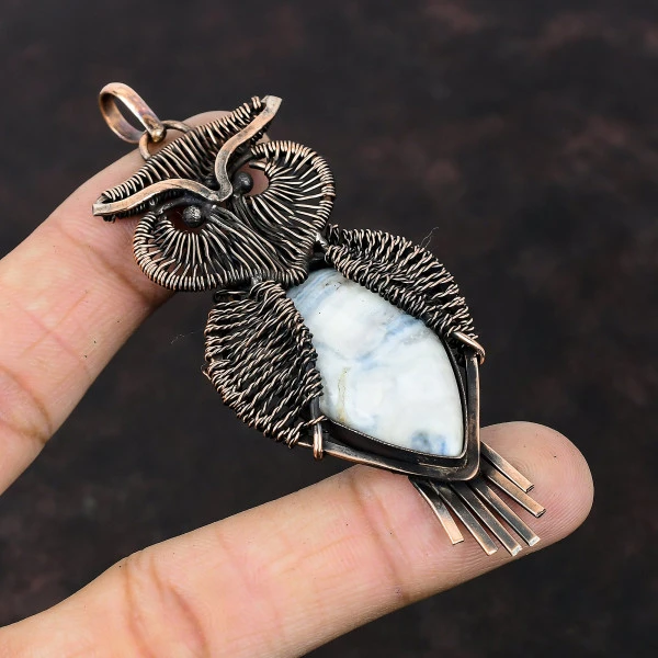 Blue Scheelite Pear Blue Handmade Copper Wire Wrapped Pendant