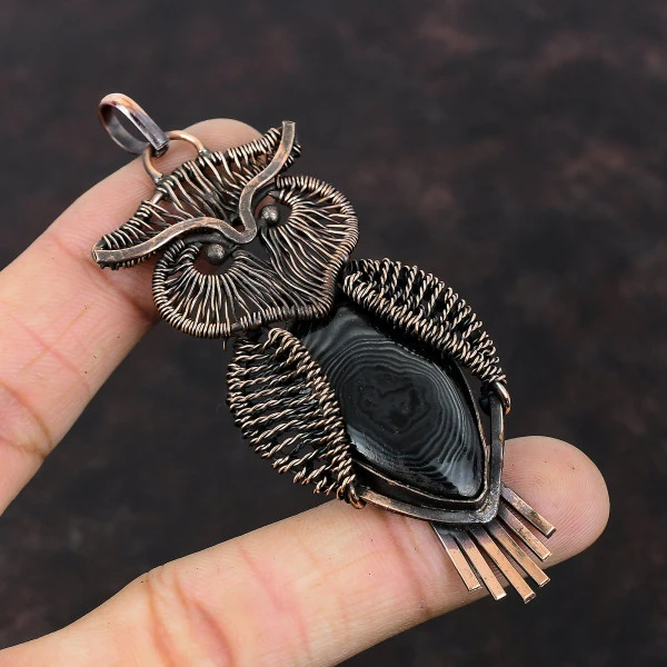 Psilomelane Pear Black Handmade Copper Wire Wrapped Pendant