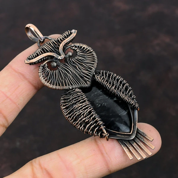 Picasso Jasper Pear Black Handmade Copper Wire Wrapped Pendant